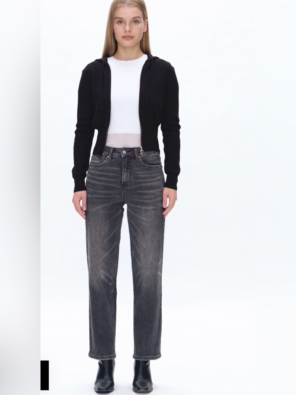 Bayeas High Rise Ankle Straight Leg Jeans Black Size 24 New